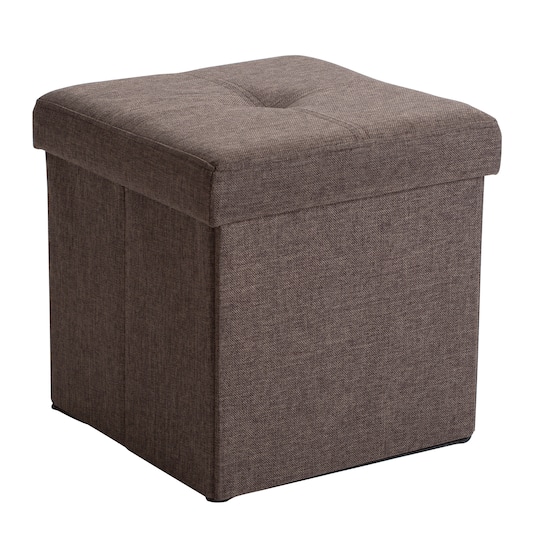 Simplify 15" Faux Linen Folding Storage Ottoman Cube